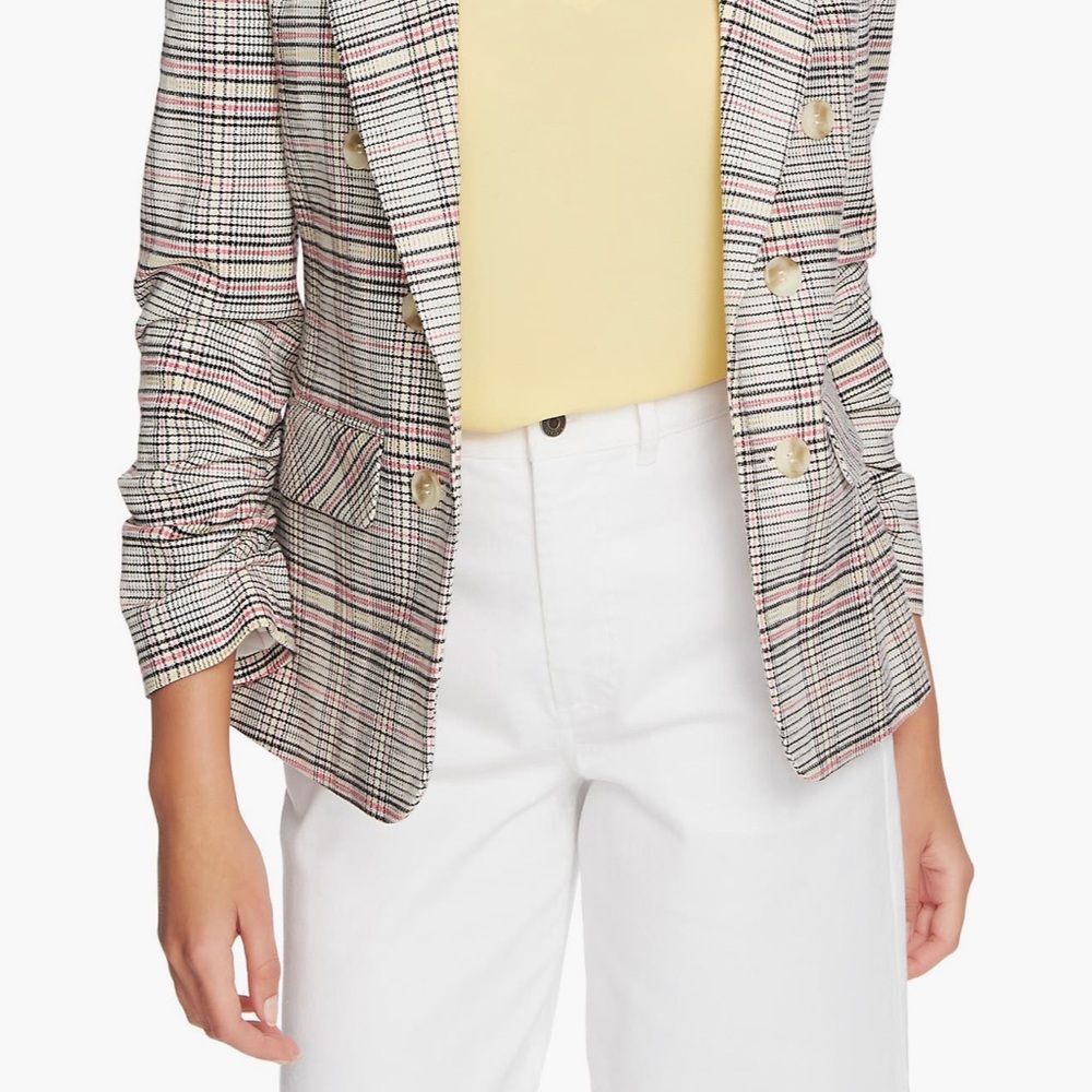 1. State Plaid Blazer - Black, White, Pink